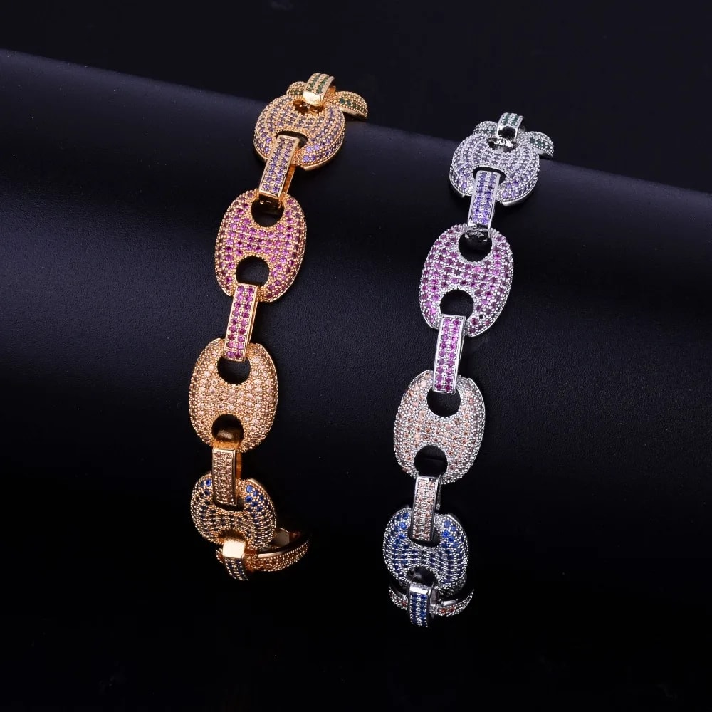 14mm MultiColor Iced Out Coffee Bean Link Chain For Men